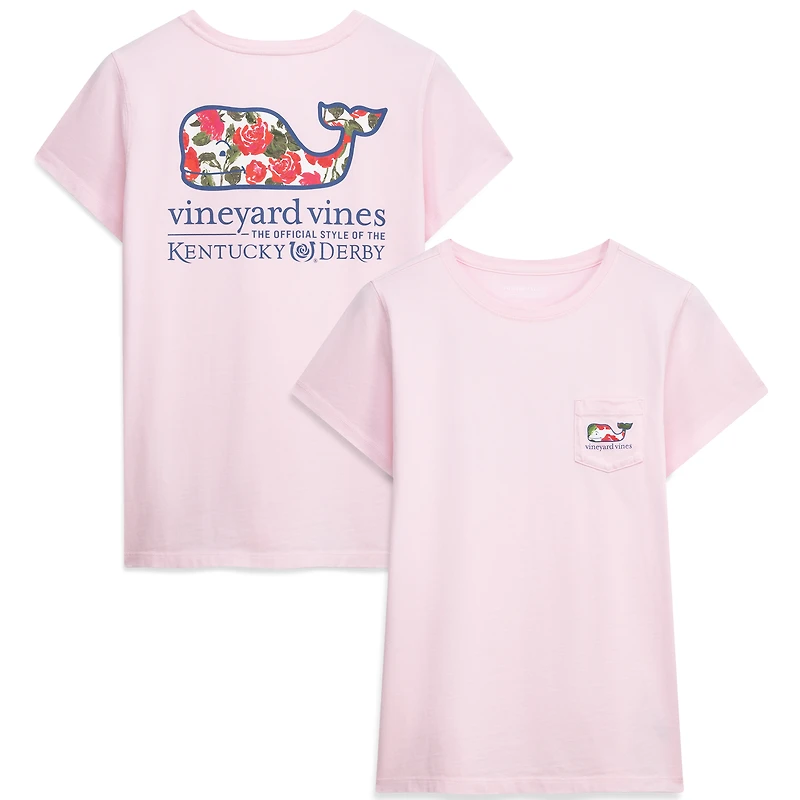 Women's Vineyard Vines Pink Kentucky Derby Watercolor Rose Whale Fill Pocket T-Shirt