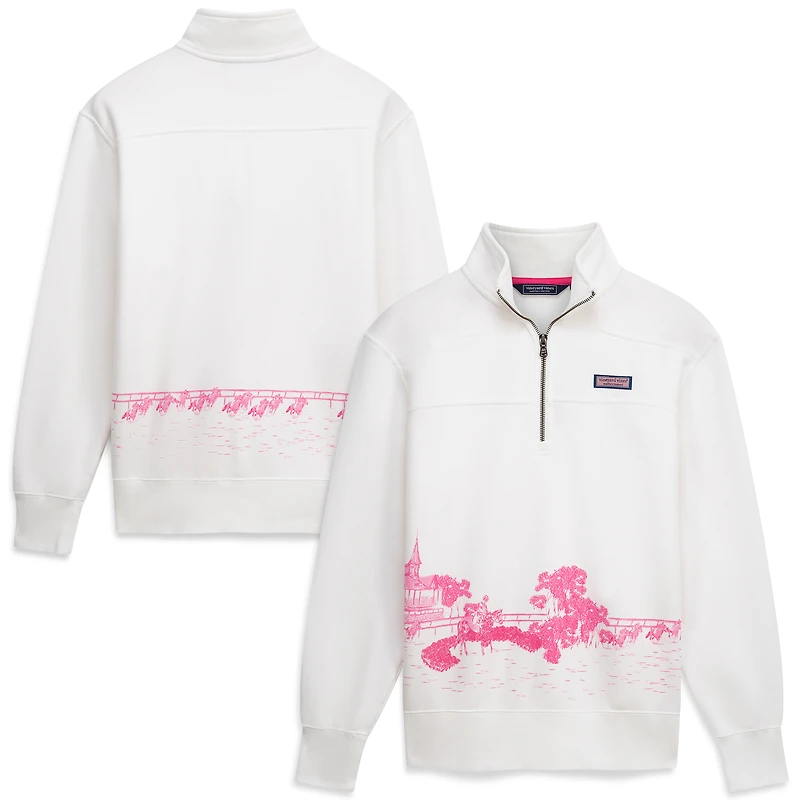 Chemise Shep blanche à col zippé Vineyard Vines pour femme, motif Kentucky Derby Surf Terry.