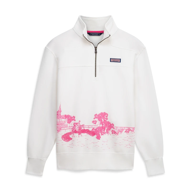 Chemise Shep blanche à col zippé Vineyard Vines pour femme, motif Kentucky Derby Surf Terry.