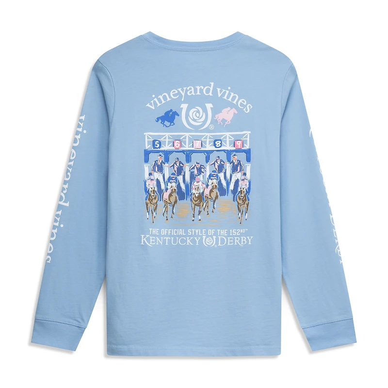 Youth Vineyard Vines Light Blue 152nd Kentucky Derby And They're Off Long Sleeve Pocket T-Shirt