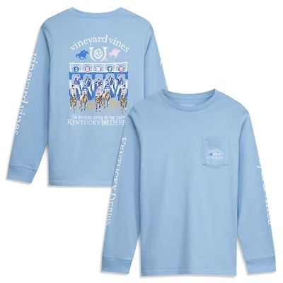T-shirt à manches longues et poche Youth Vineyard Vines bleu clair 152e Kentucky Derby « Et c'est parti ! »