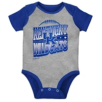 Ensemble de 3 bodys, bavoirs et chaussons Mitchell & Ness Royal/Heather Grey Kentucky Wildcats pour bébé