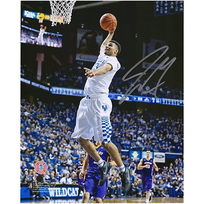 Photographie autographiée de 8" x 10" de Jamal Murray, dunk en maillot blanc, Kentucky Wildcats