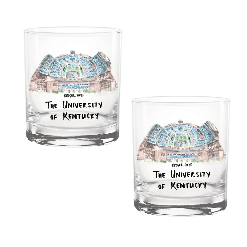 Lot de 2 verres à whisky aquarelles Laura Wilcox des Wildcats du Kentucky, 14 oz