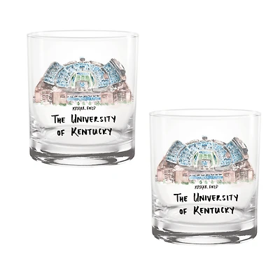 Lot de 2 verres à whisky aquarelles Laura Wilcox des Wildcats du Kentucky, 14 oz