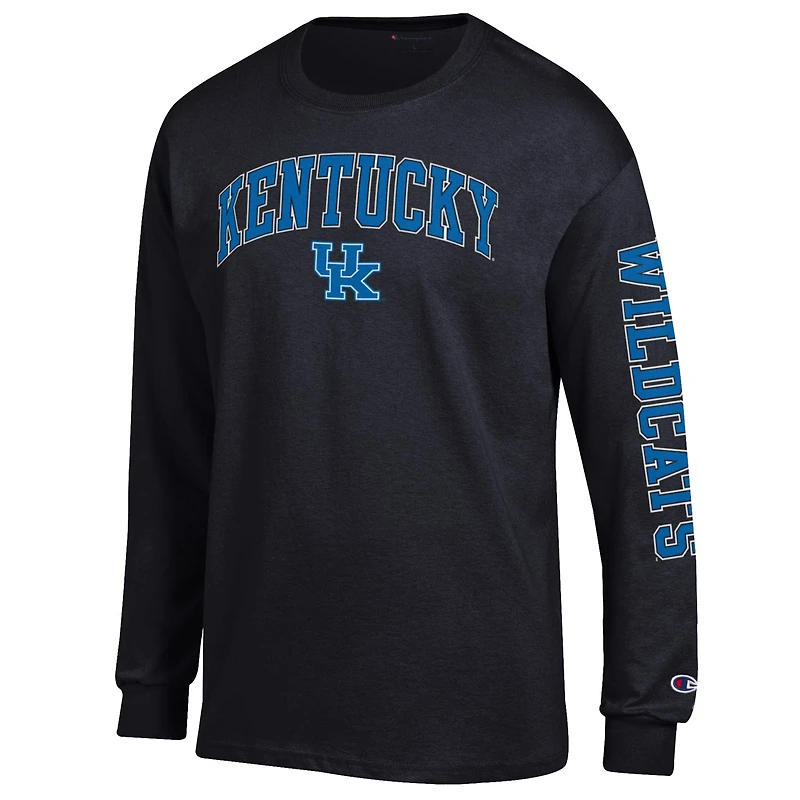 T-shirt à manches longues noir Champion Kentucky Wildcats pour homme avec logo Arch Over 2-Hit