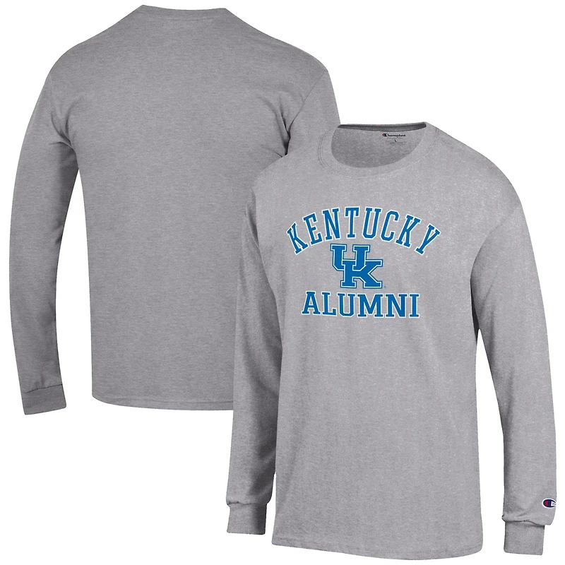 T-shirt à manches longues gris Champion pour homme avec logo des anciens Wildcats du Kentucky