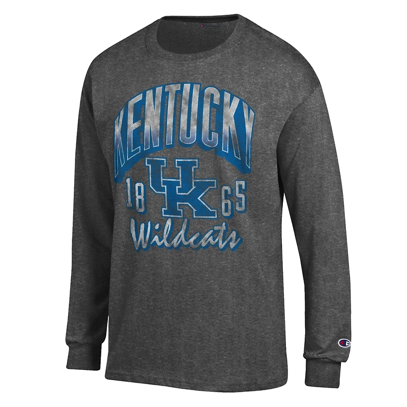 T-shirt à manches longues Champion pour homme, couleur gris anthracite chiné, Kentucky Wildcats Bold