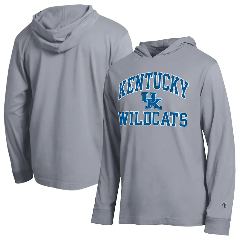 Men's Champion Heather Gray Kentucky Wildcats High Motor All-Star Long Sleeve Hooded T-Shirt