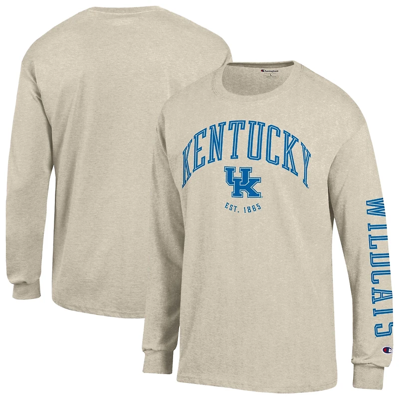 Men's Champion Oatmeal Kentucky Wildcats Neutral Arch Long-Sleeve T-Shirt