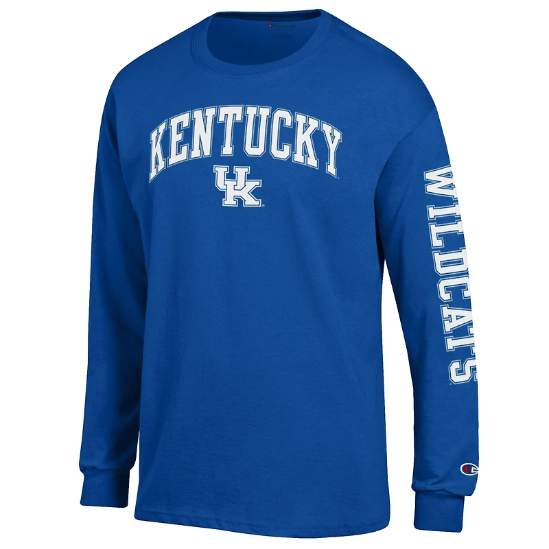 Men's Champion  Royal Kentucky Wildcats Arch Over Logo 2-Hit Long Sleeve T-Shirt