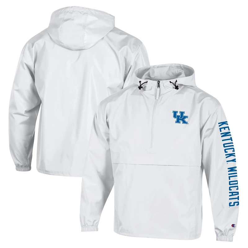 Men's Champion White Kentucky Wildcats Cloud Packable Half-Zip Hooded Jacket