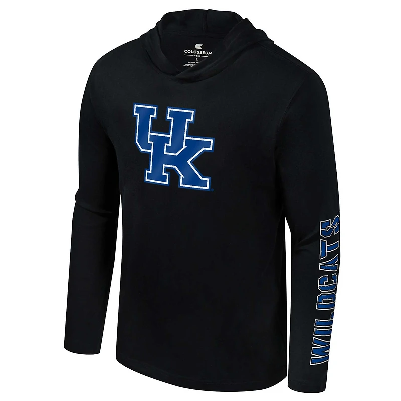 Men's Colosseum Black Kentucky Wildcats Color Pop Active Blend 2-Hit Long Sleeve Hooded T-Shirt