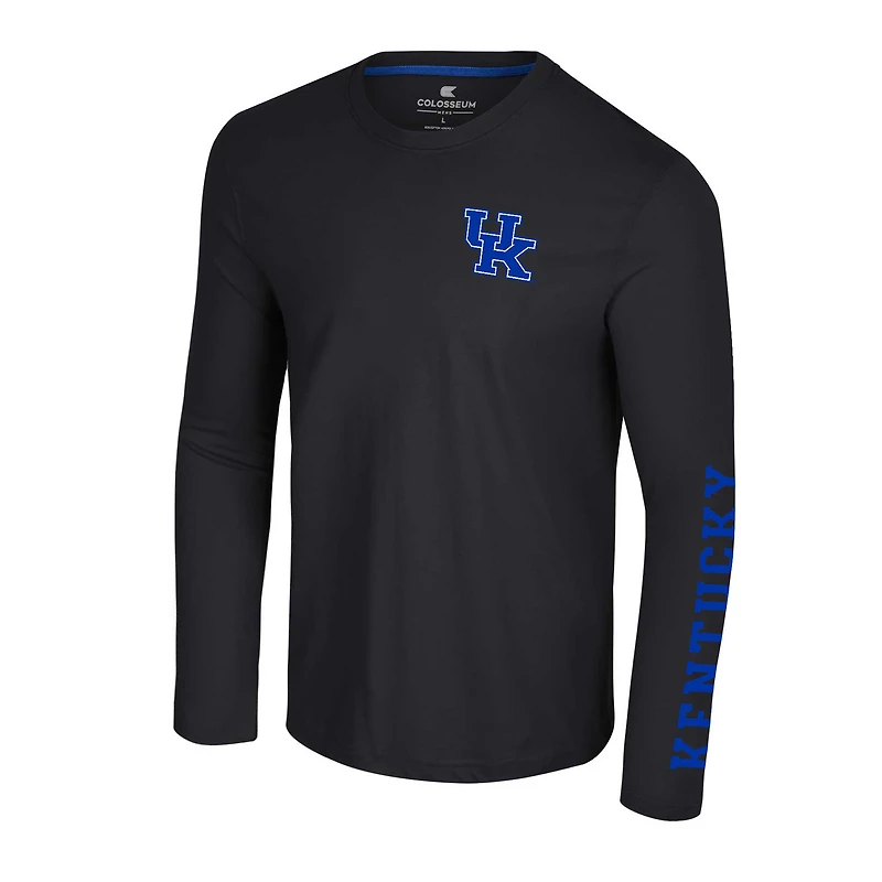 Men's Colosseum Black Kentucky Wildcats Logo Lockup 3-Hit Active Blend Long Sleeve T-Shirt