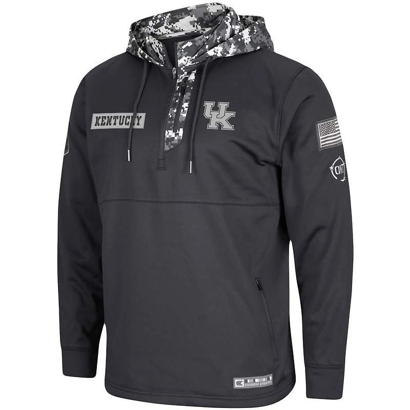 Men's Colosseum Charcoal Kentucky Wildcats OHT Military Appreciation Digi Camo Quarter-Zip Hoodie