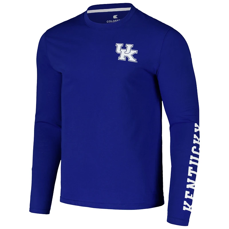Men's Colosseum Royal Kentucky Wildcats Logo Lockup 3-Hit Active Blend Long Sleeve T-Shirt