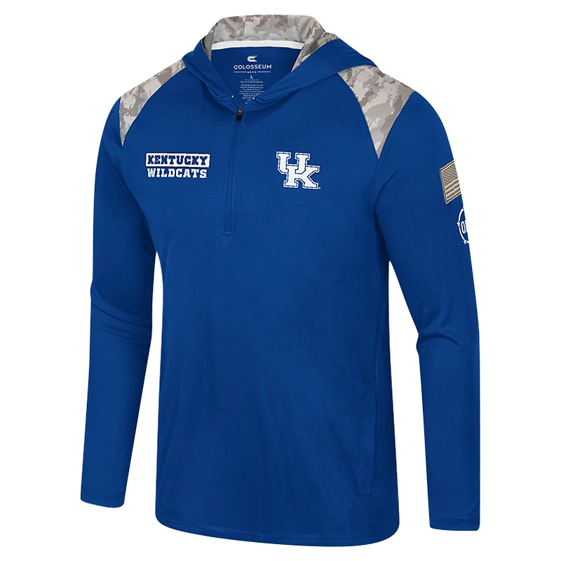 Men's Colosseum Royal Kentucky Wildcats OHT Military Appreciation Quarter-Zip Hoodie Jacket