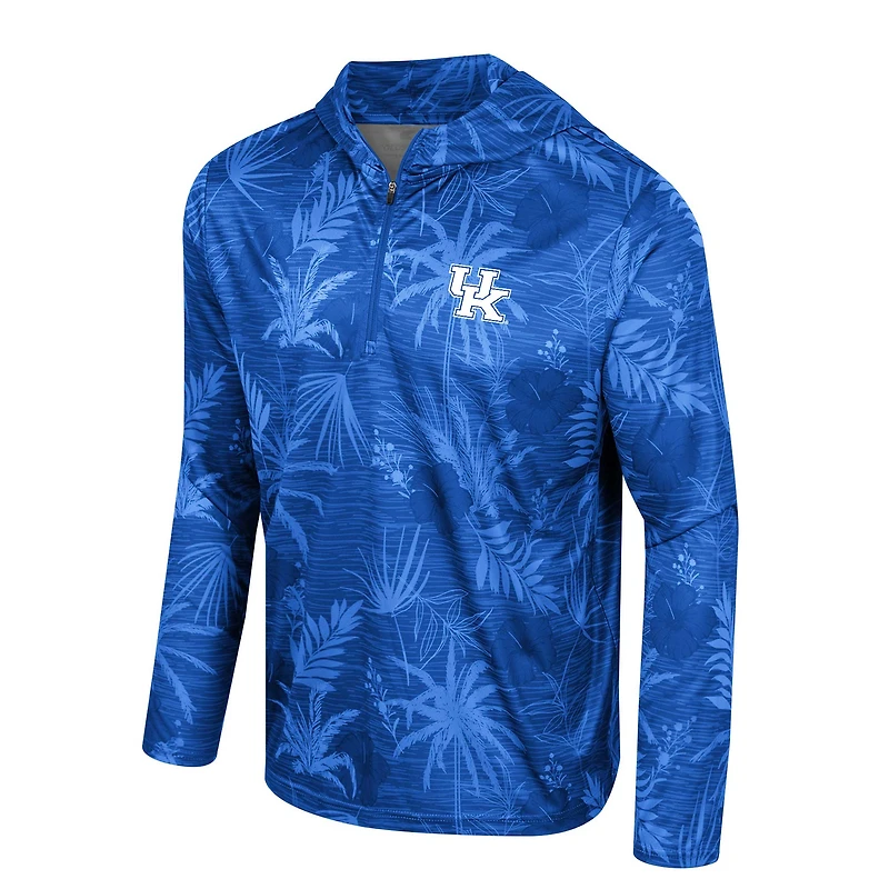 Men's Colosseum Royal Kentucky Wildcats Palms Printed Lightweight Quarter-Zip Hooded Top
