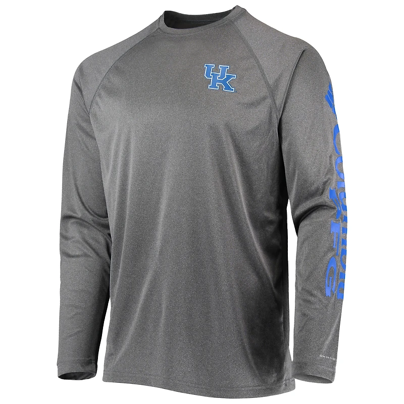 Men's Columbia Heather Charcoal Kentucky Wildcats Terminal Tackle Omni-Shade Raglan Long Sleeve T-Shirt