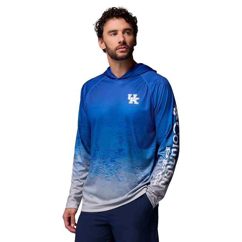 Men's Columbia  Royal Kentucky Wildcats PFG Gradient Water Super Terminal Tackle Hoodie Omni-Wick T-Shirt
