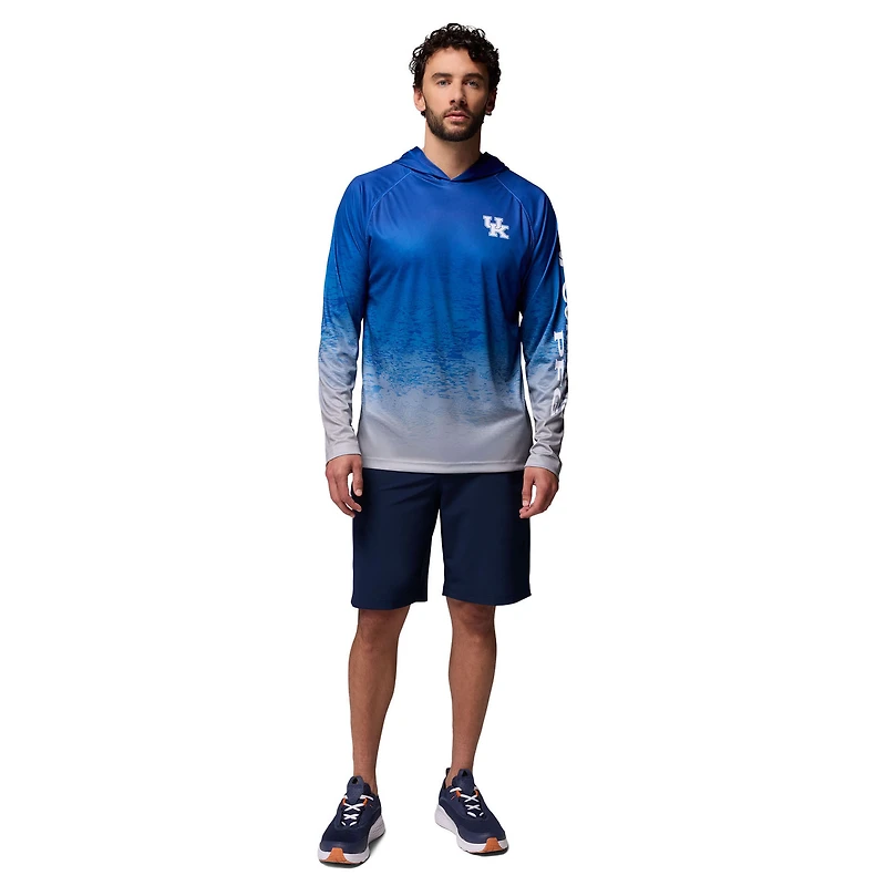 Men's Columbia  Royal Kentucky Wildcats PFG Gradient Water Super Terminal Tackle Hoodie Omni-Wick T-Shirt