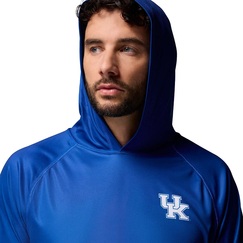 Men's Columbia  Royal Kentucky Wildcats PFG Gradient Water Super Terminal Tackle Hoodie Omni-Wick T-Shirt