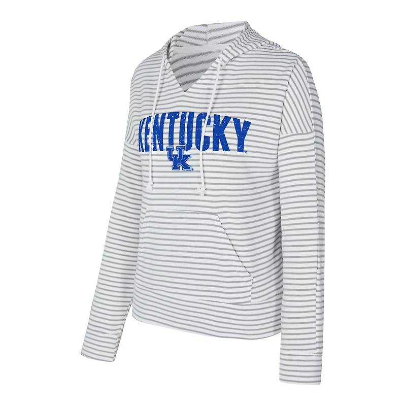Sweat à capuche rayé col en V et manches longues Concepts Sport blanc/gris Kentucky Wildcats pour homme