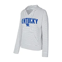 Sweat à capuche rayé col en V et manches longues Concepts Sport blanc/gris Kentucky Wildcats pour homme