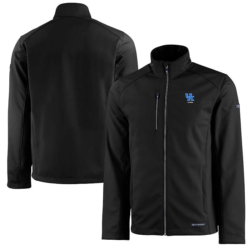 Veste zippée entièrement recyclée en softshell Evoke Eco pour homme, noire, avec logo des anciens Wildcats du Kentucky.