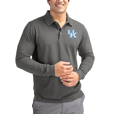 Polo à manches longues Cutter & Buck Gray Kentucky Wildcats Advantage Eco Tri-Blend Piqué pour homme