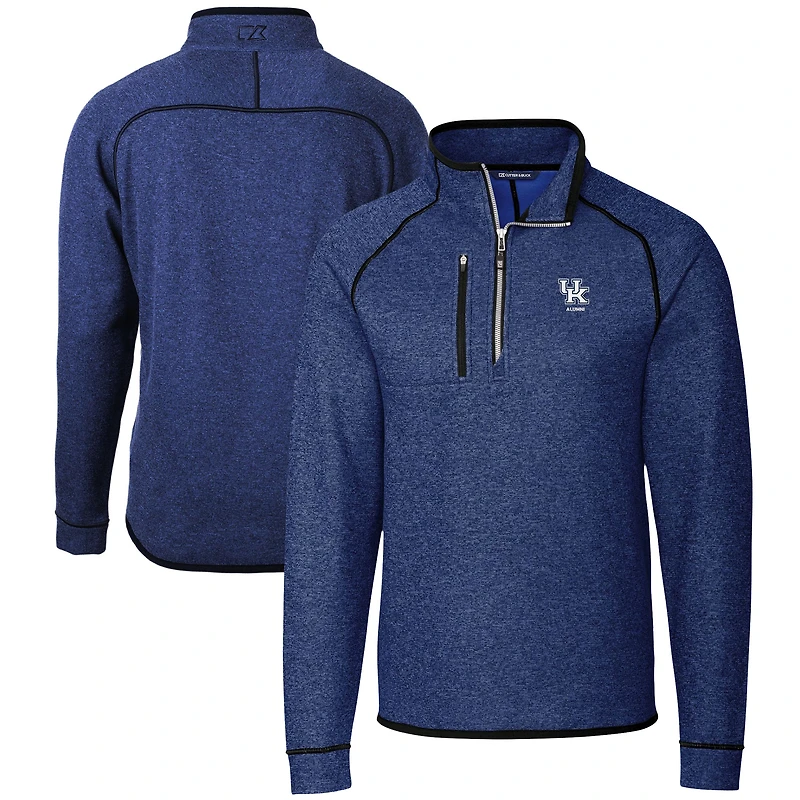 Pull-over en tricot demi-zippé avec logo des anciens élèves Wildcats du Kentucky pour homme, Cutter & Buck Heather Royal