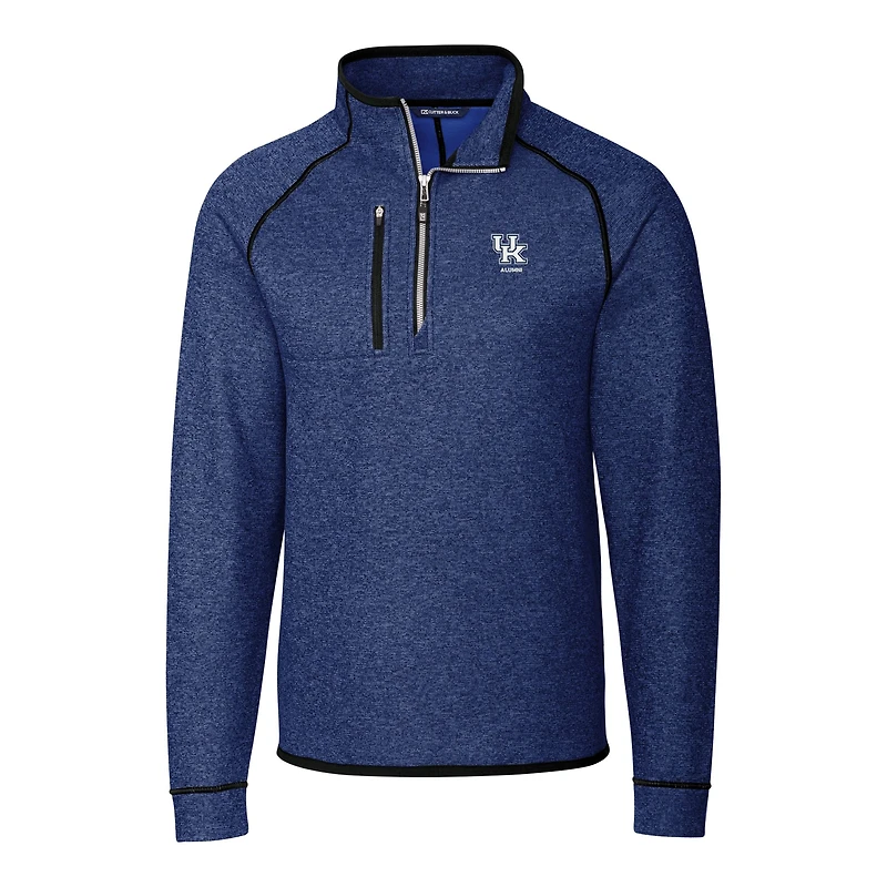 Pull-over en tricot demi-zippé avec logo des anciens élèves Wildcats du Kentucky pour homme, Cutter & Buck Heather Royal