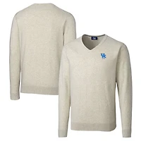 Pull-over à col en V mélange de trois matières, couleur avoine, la marque Cutter & Buck, avec logo des anciens élèves Kentucky Wildcats et motif Lakemont.