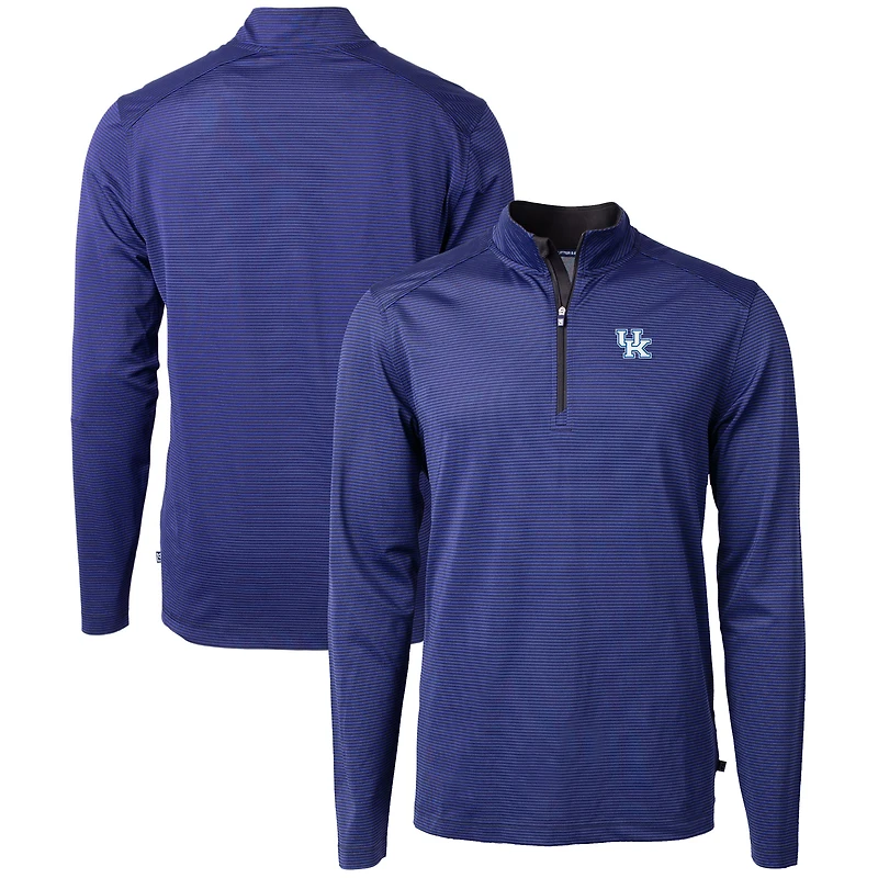 Men's Cutter & Buck Royal/Black Kentucky Wildcats Big Tall Virtue Eco Pique Micro Stripe Recycled Quarter-Zip Pullover Top