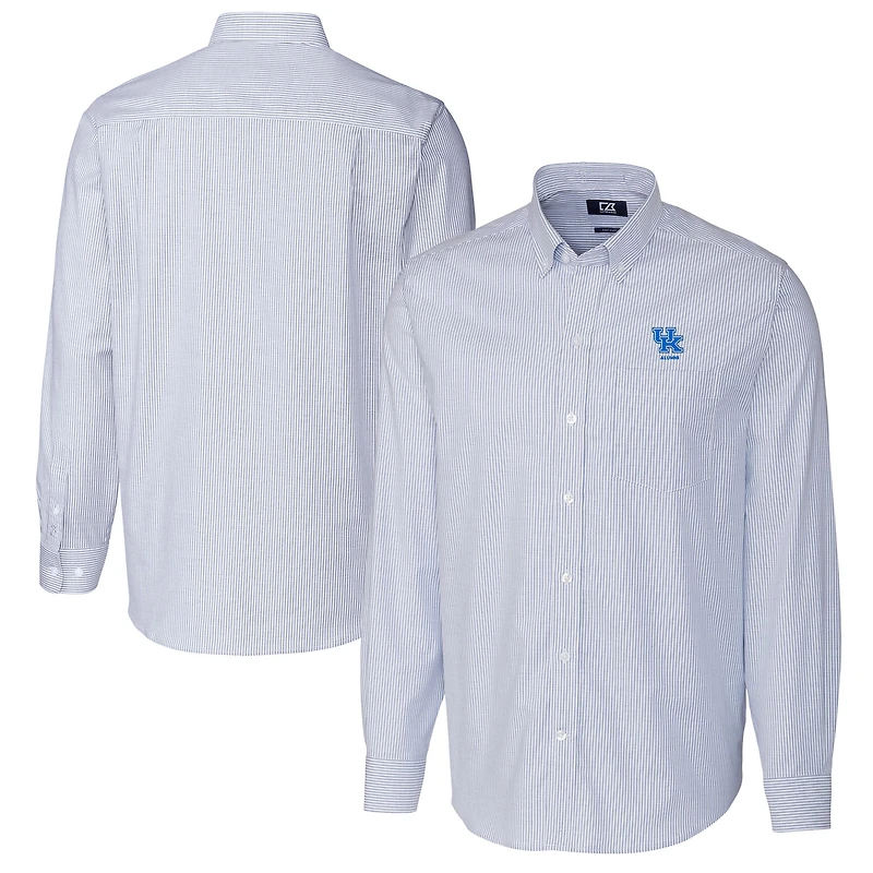 Men's Cutter & Buck  Royal Kentucky Wildcats Alumni Logo Stretch Oxford Stripe Long Sleeve Button-Down Shirt