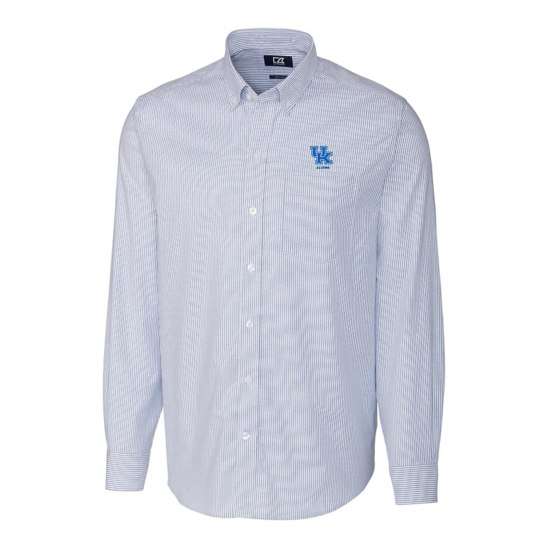 Men's Cutter & Buck  Royal Kentucky Wildcats Alumni Logo Stretch Oxford Stripe Long Sleeve Button-Down Shirt