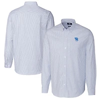 Men's Cutter & Buck  Royal Kentucky Wildcats Alumni Logo Stretch Oxford Stripe Long Sleeve Button-Down Shirt
