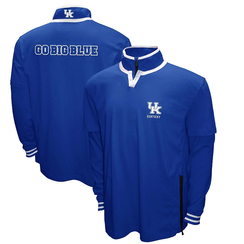 Ensemble 3-en-1 Franchise Club Royal Kentucky Wildcats : t-shirt double couche et pull à fermeture éclair quart de tour