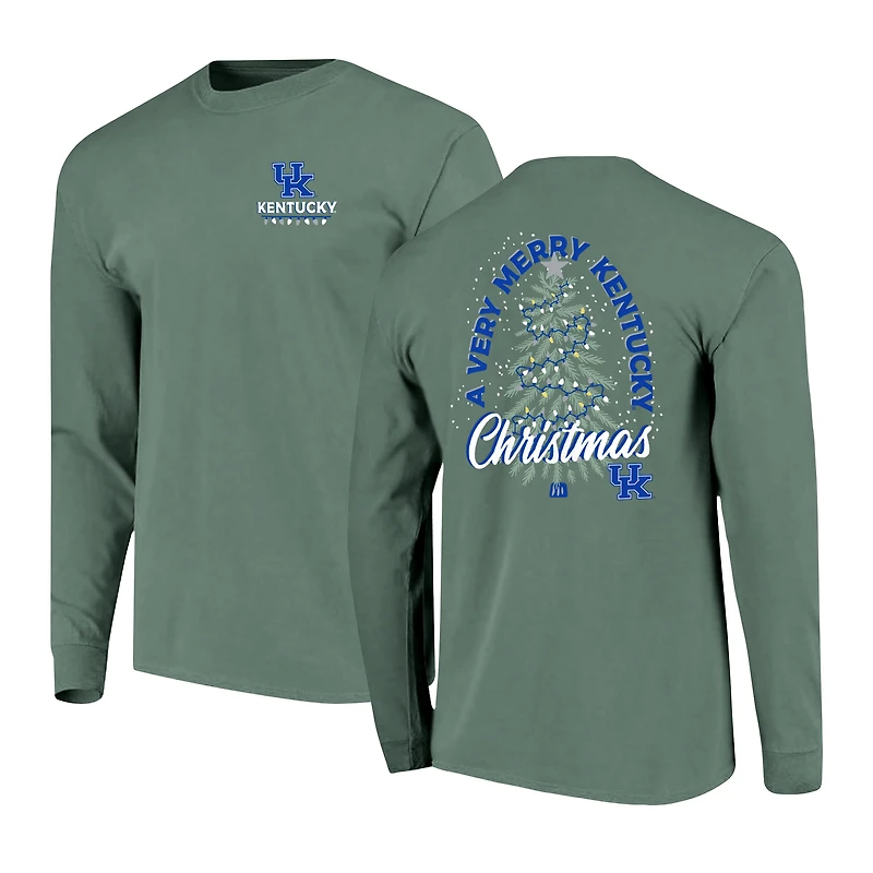 T-shirt à manches longues pour homme Kentucky Wildcats, couleurs confort, motif sapin de Noël vert