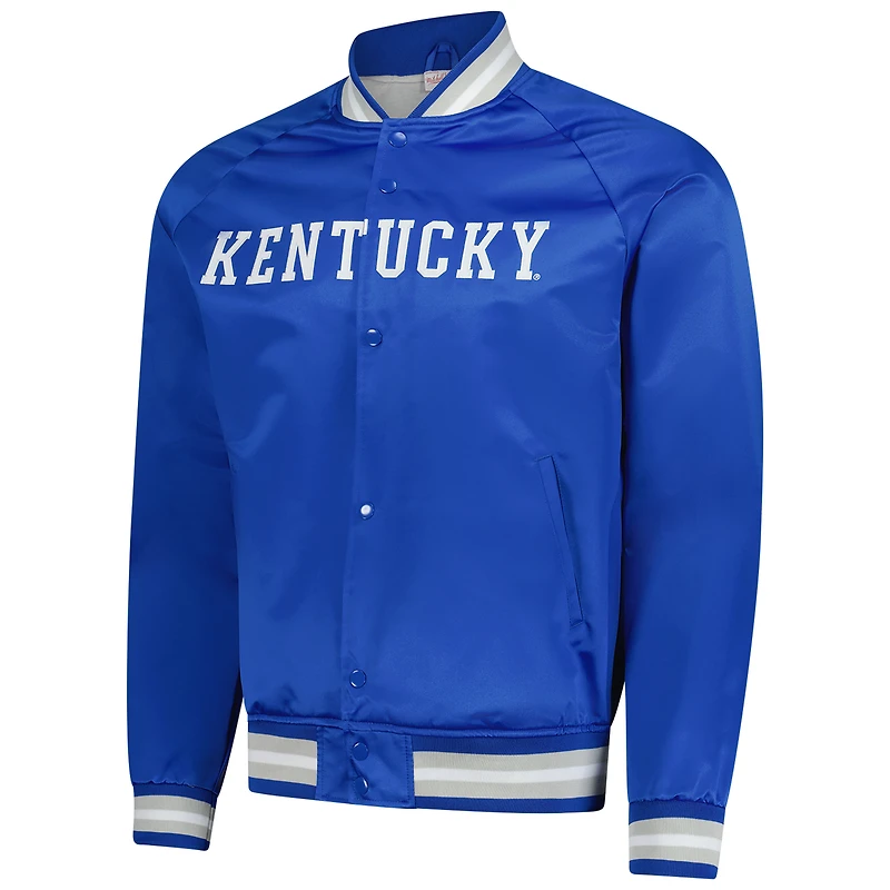 Veste Mitchell & Ness Royal Kentucky Wildcats pour homme, légère, en satin, à manches raglan et boutons-pression.