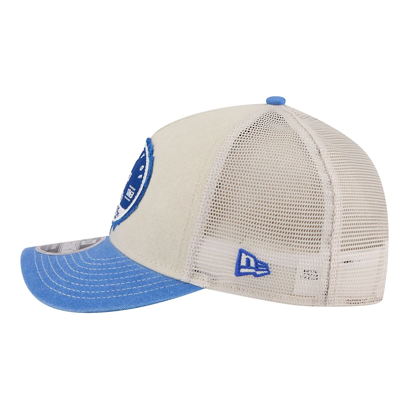 Men's New Era Stone/Royal Kentucky Wildcats Frayed Patch 9FORTY M-Crown A-Frame Trucker Adjustable Hat