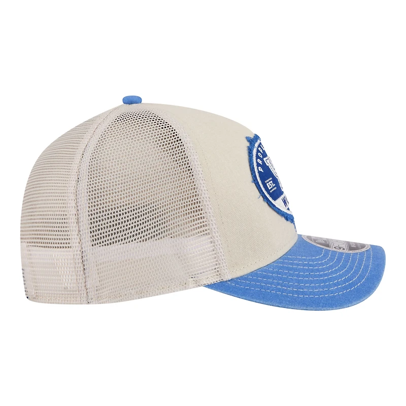 Men's New Era Stone/Royal Kentucky Wildcats Frayed Patch 9FORTY M-Crown A-Frame Trucker Adjustable Hat