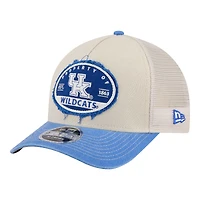 Casquette trucker ajustable New Era Stone/Royal Kentucky Wildcats à écusson effiloché 9FORTY M-Crown A-Frame pour homme