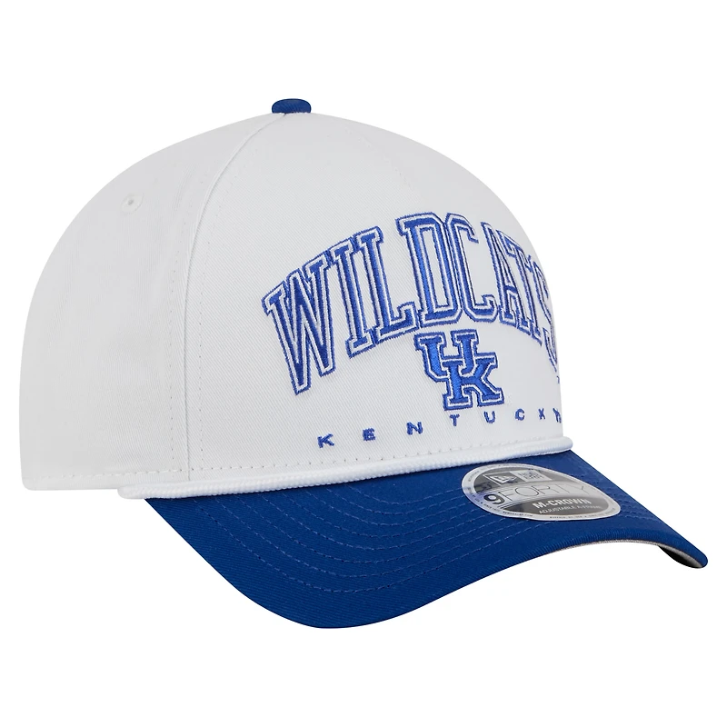 Men's New Era White/Royal Kentucky Wildcats Arch Two-Tone Rope 9FORTY A-Frame M-Crown Adjustable Hat