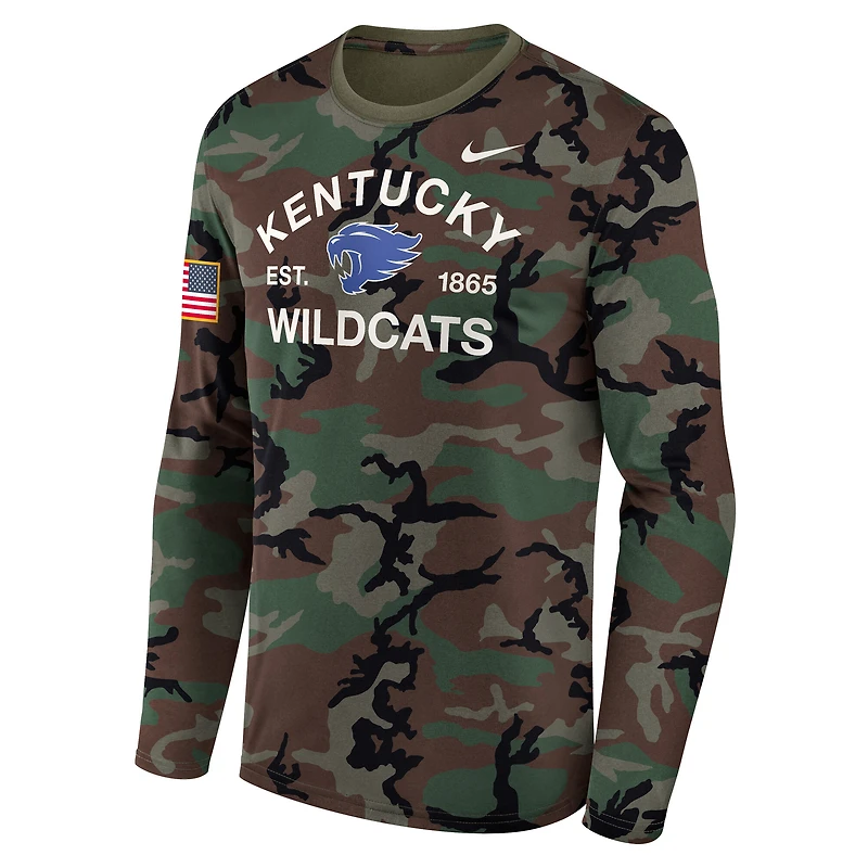 T-shirt à manches longues Nike Camo Kentucky Wildcats 2025 Military Appreciation Legend Dri-FIT pour homme