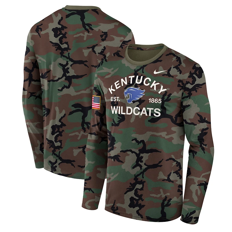 T-shirt à manches longues Nike Camo Kentucky Wildcats 2025 Military Appreciation Legend Dri-FIT pour homme