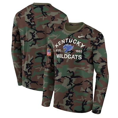 T-shirt à manches longues Nike Camo Kentucky Wildcats 2025 Military Appreciation Legend Dri-FIT pour homme