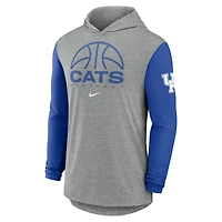 Men's Nike Gray/Royal Kentucky Wildcats Basketball Color-Block Tri-Blend Dri-FIT Long Sleeve Hoodie T-Shirt
