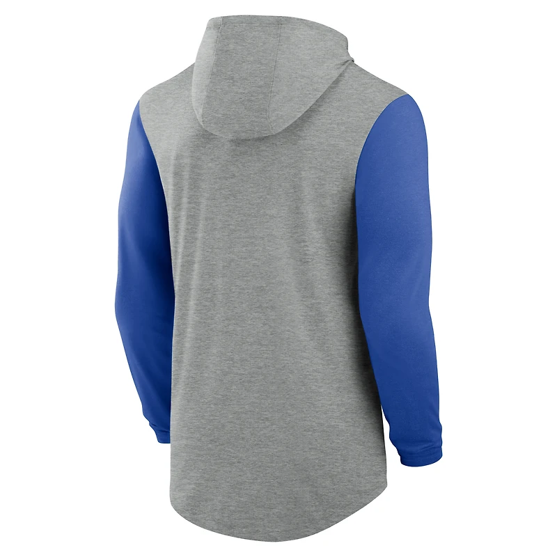 Men's Nike Gray/Royal Kentucky Wildcats Basketball Color-Block Tri-Blend Dri-FIT Long Sleeve Hoodie T-Shirt