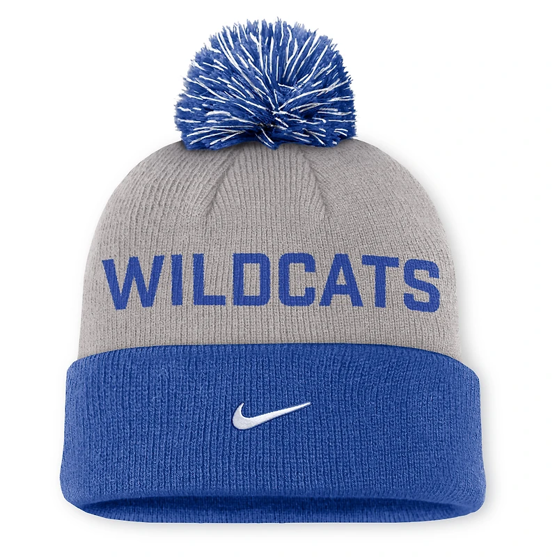 Men's Nike Gray/Royal Kentucky Wildcats Primetime Peak Cuffed Knit Hat with Pom